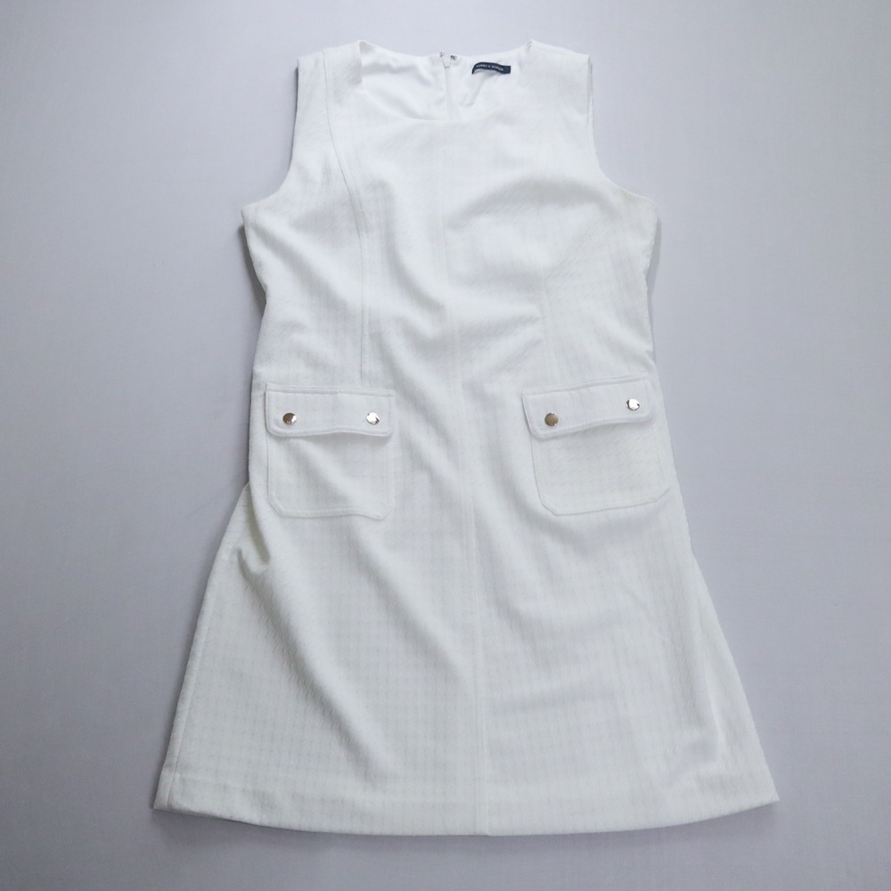 Tommy Hilfiger Shift Dress 8‎ White Textured Pique Pocket Sleeveless Mod Preppy - Picture 3 of 15